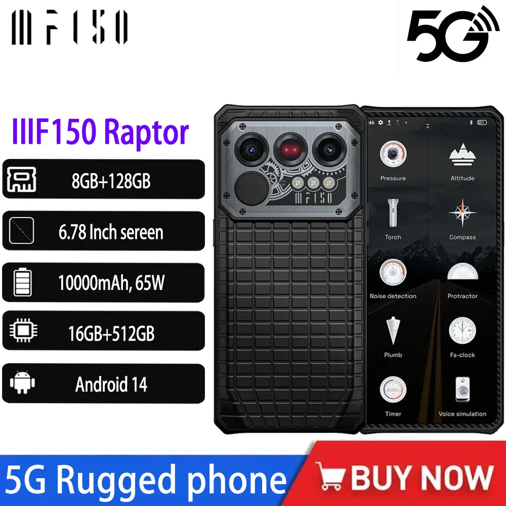 

2025 New Hot Products IIIF150 Raptor 5G Rugged Mobile Phone 6.78 Inch 120Hz Dimensity 900 16GB+512GB 10000mAh 65W Android 14