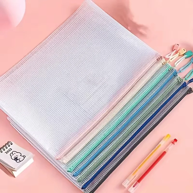5-30Pcs Mesh Zipper Pouch Document Bag A4 A5 File Folder Pencil Case Waterproof Mesh Zipper Pouch For Travel Document Protection