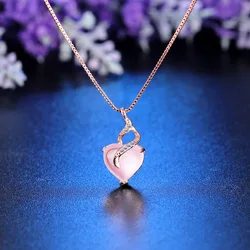 Pink Natural Jade Heart Pendant Necklace Carved Gemstone Designer Amulet Vintage Gifts for Women Real Jewelry Rose Gold Plated