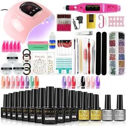 Conjunto de esmaltes com Estender Poly Nail Gel, verniz semi-permanente, lâmpada LED UV, aço inoxidável Nails Tool Kits