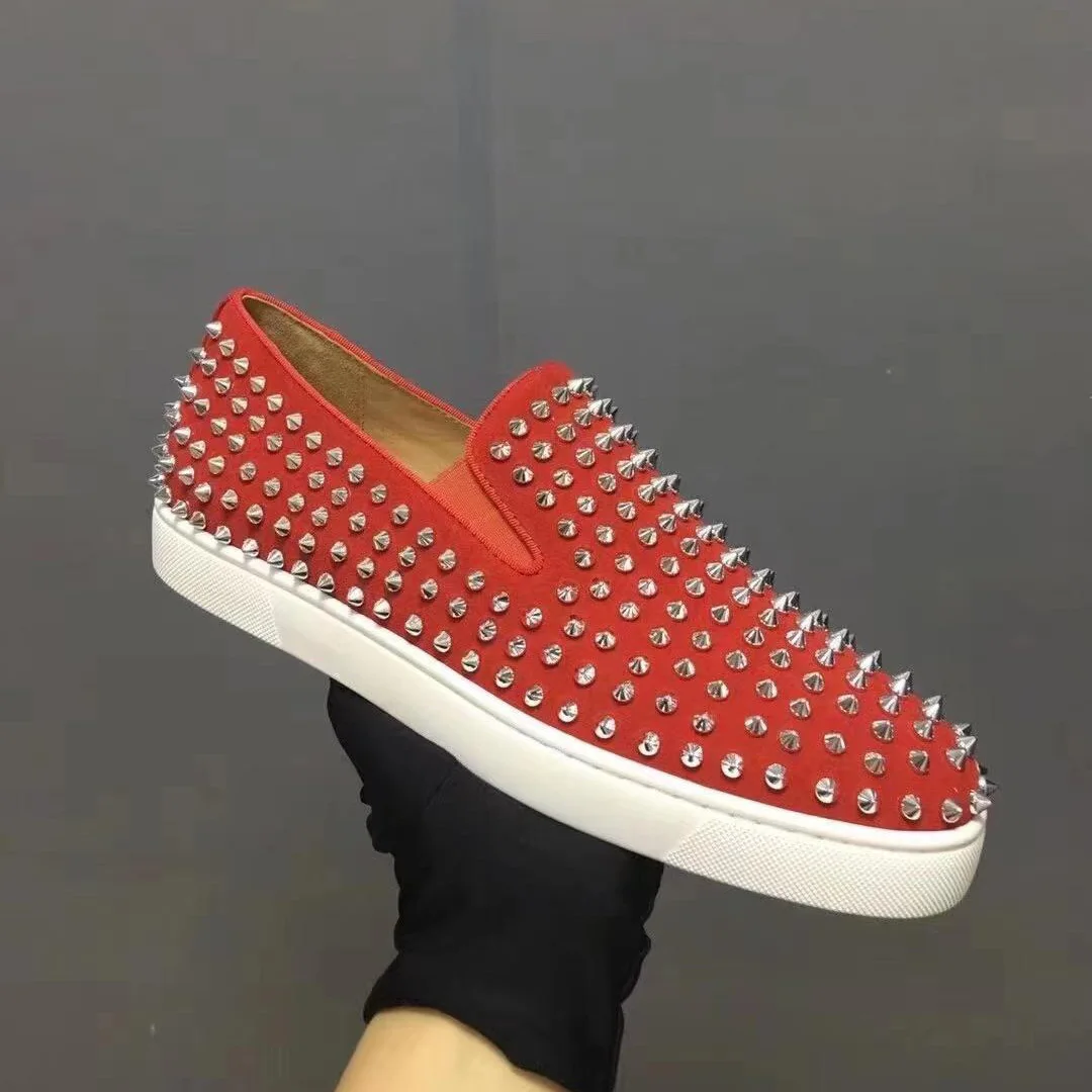 Unisex Luxury Brand High Quality Red Bottom Shoes For Men High Style Fashion Spikes Casual Shoes Rivets Flats Women Sneakers