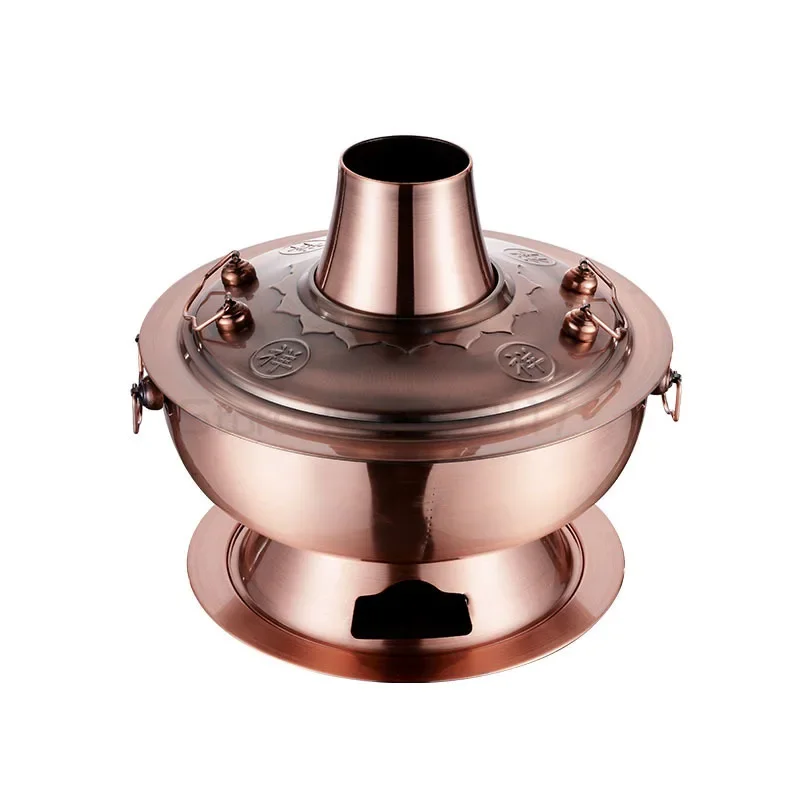 

Discount! Thickened Stainless Steel Charcoal Chinese Copper Hot Pot Old Beijing Style Cookware Set