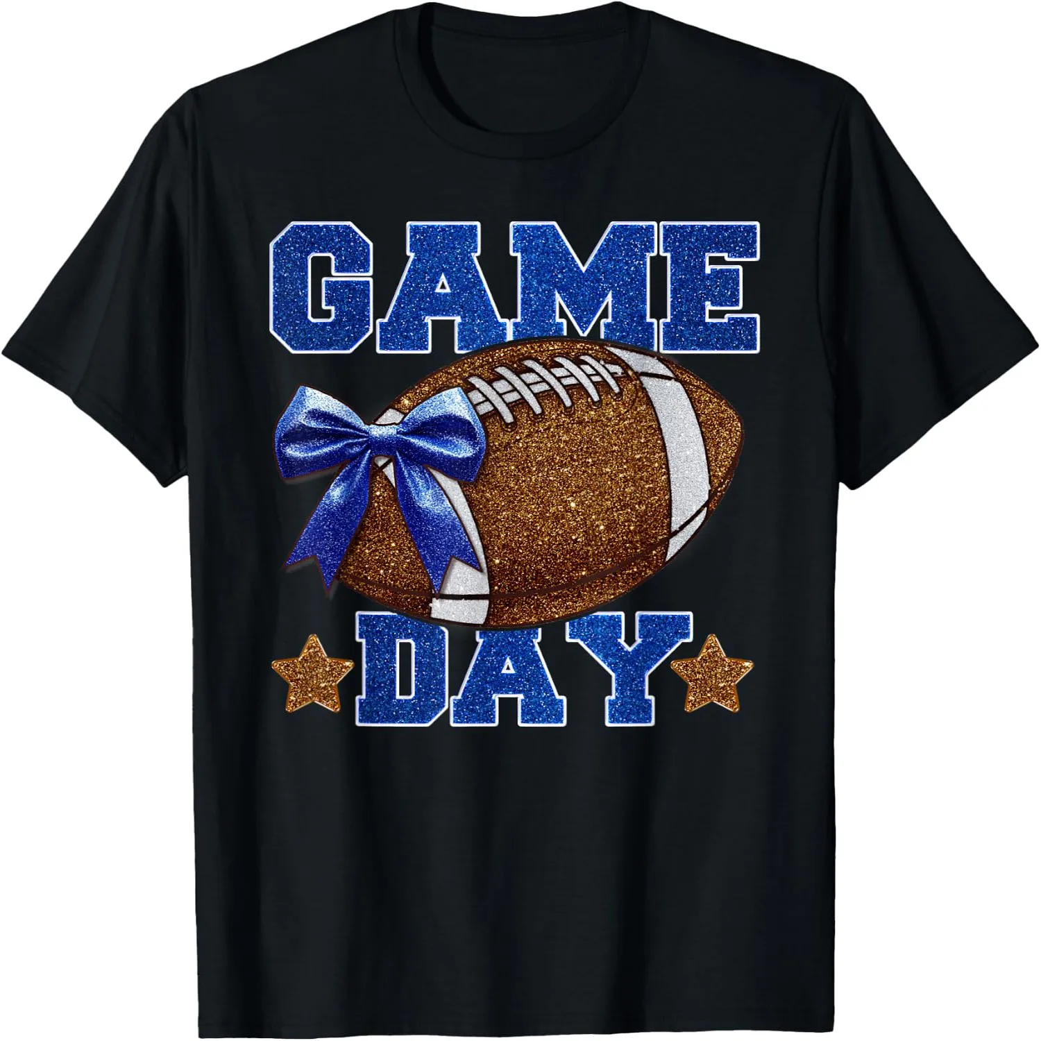 Game Day Football Season Football Mama Girl Blue Gold Vibes T-Shirt 100% cotton short sleeve tee