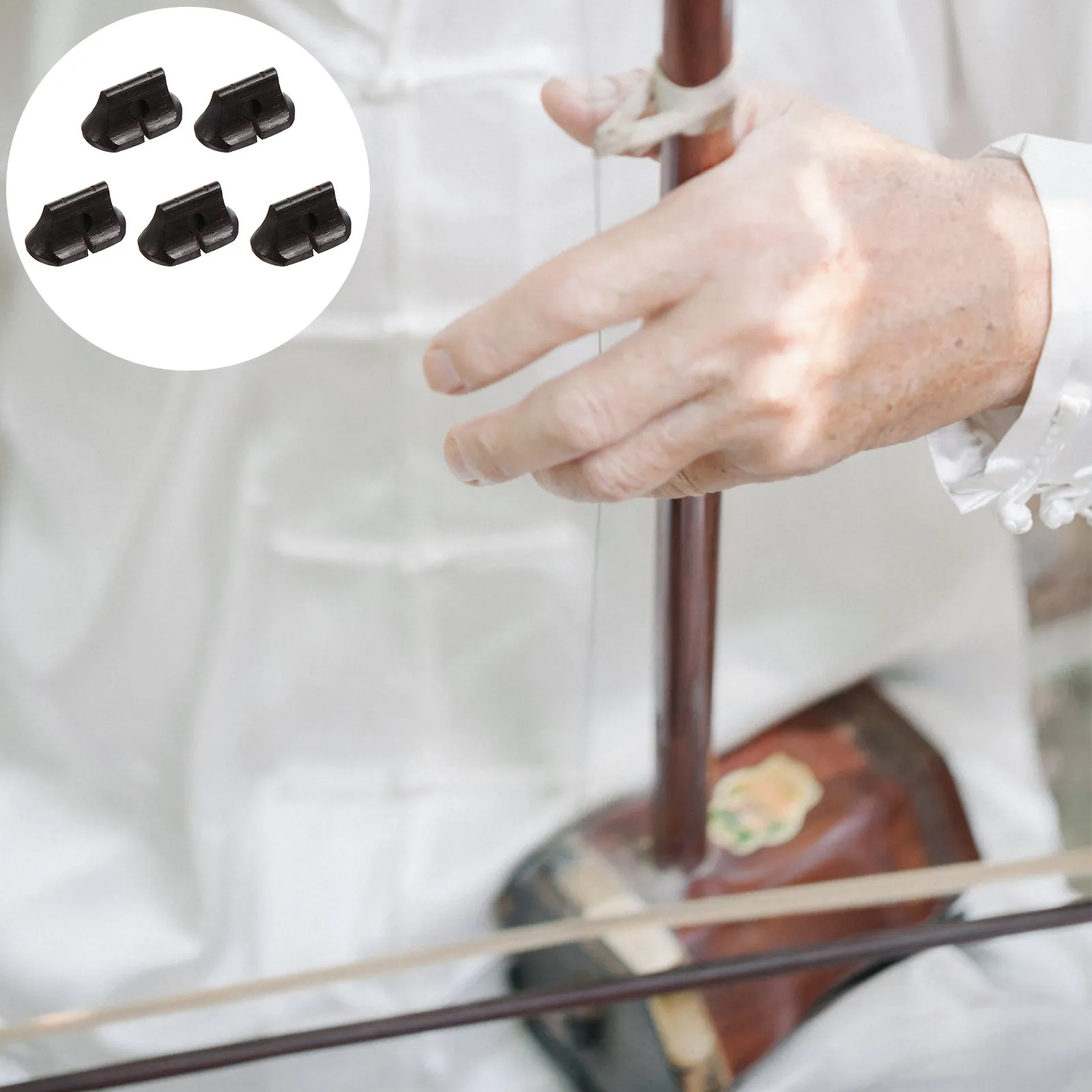 

5Pcs Erhu Bridge Ebony Wood Chinese Musical Instrument Parts Replacement Kit for Erhu Accessories Professional Wooden Bridge