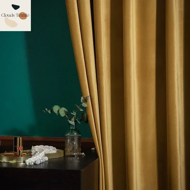 

Modern Light Luxury Velvet Curtains for Living Dining Room Bedroom Ancient Gold High Hotel Engineering Customization Customize