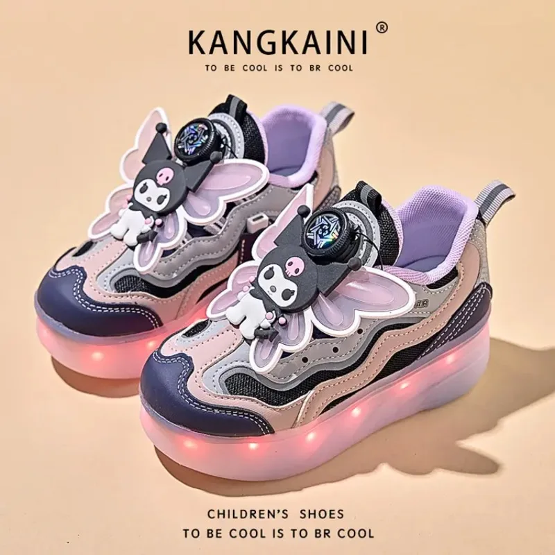 

Kuromi Pattern Children's Casual Shoes Are Versatile, Featuring A Flat Heel, Low Top and Round Toe for Girls with Lights
