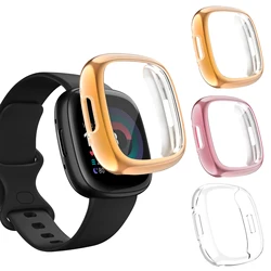 ソフトtpuフルカバーケースfitbit versa 2/ヴァーサ3/ヴァーサ4スクリーンプロテクターケースメッキバンパーカバーfitbitセンス2/センス