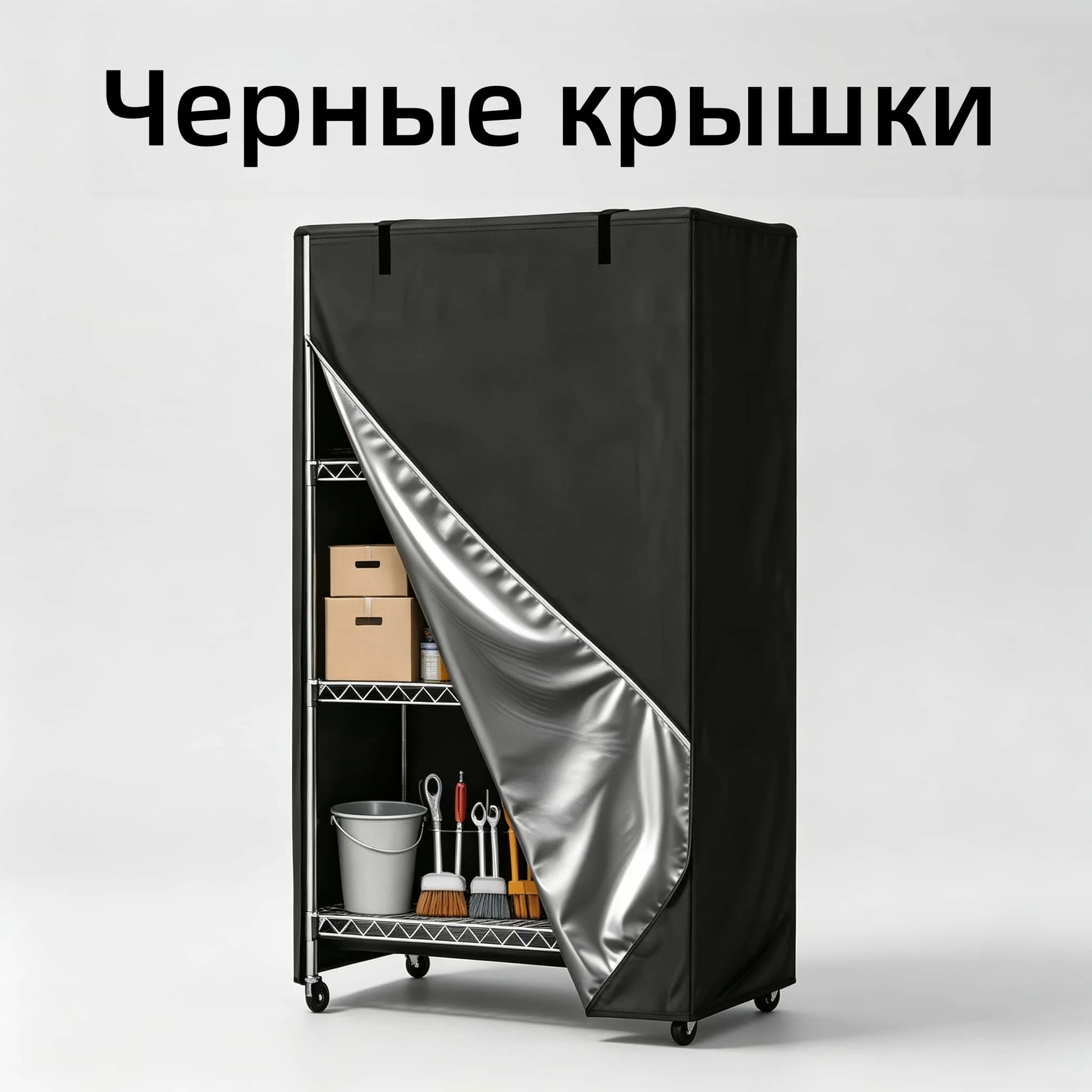 420D Oxford Cloth Material Shelf Cover, Black, with White Side Zipper, Can Be Fixed