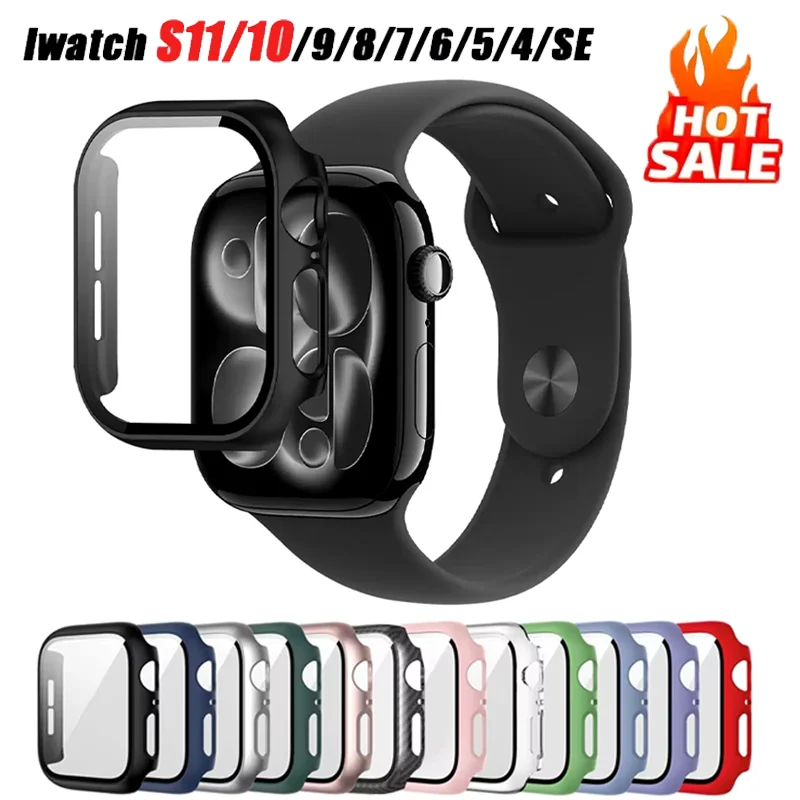 Gehärtetes Glas + Abdeckung für Apple Watch Gehäuse 46 mm 42 mm 45 mm 41 mm 44 mm 40 Displayschutzfolie Apple Watch Zubehör 11 10 9 6 SE 7 8