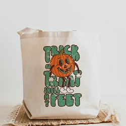 Dolcetto o scherzetto odore i miei piedi zucca Halloween Party Canvas Tote Bag Cute Cartoon Handbag Print sacchetto regalo riutilizzabile di grande capacità