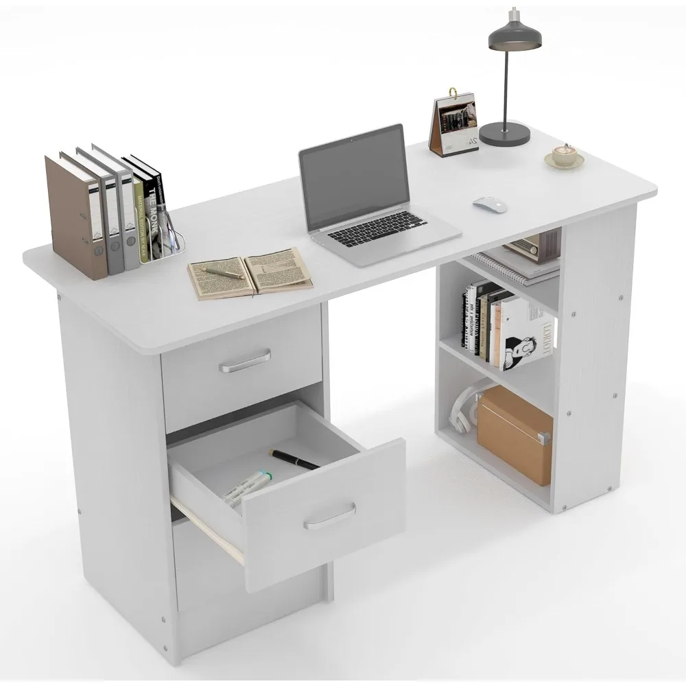 

Computer Desk with Drawers,Standing Desk with Storage Racks,Writing Desk for Home Office or Bedroom (White)