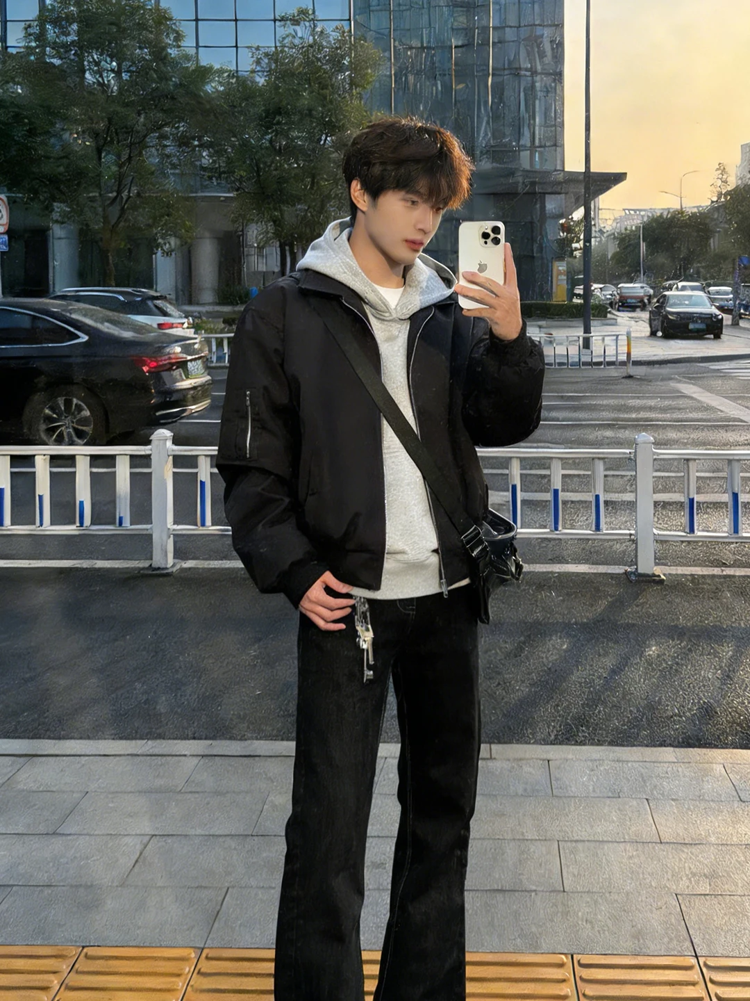 

Cleanfit Bla Flight Jaet Men's Early Spring ort Sle High Street Turn-down Collar American Baseball orm Loose Fit