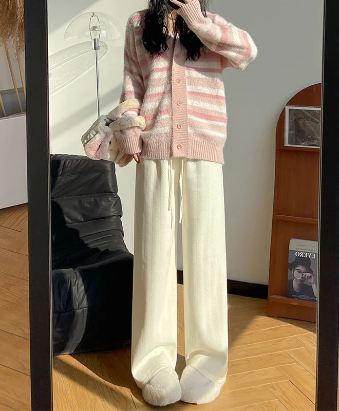 بنطال ذو قصة أرجل واسعة لليوجا للسيدات شتوي مبطن بالصوف قطيفة بطبقة مزدوجة لطيف مريح مبطن بخصر مطاطي ملابس نوم سوفتشيل #4