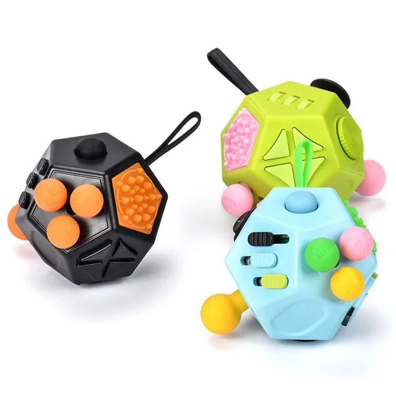 12 جانبًا من ألعاب Fidget Cube الحسية تخفف التوتر والقلق مكعب مضاد للاكتئاب للأطفال والكبار مع إضافة OCD للتوحد