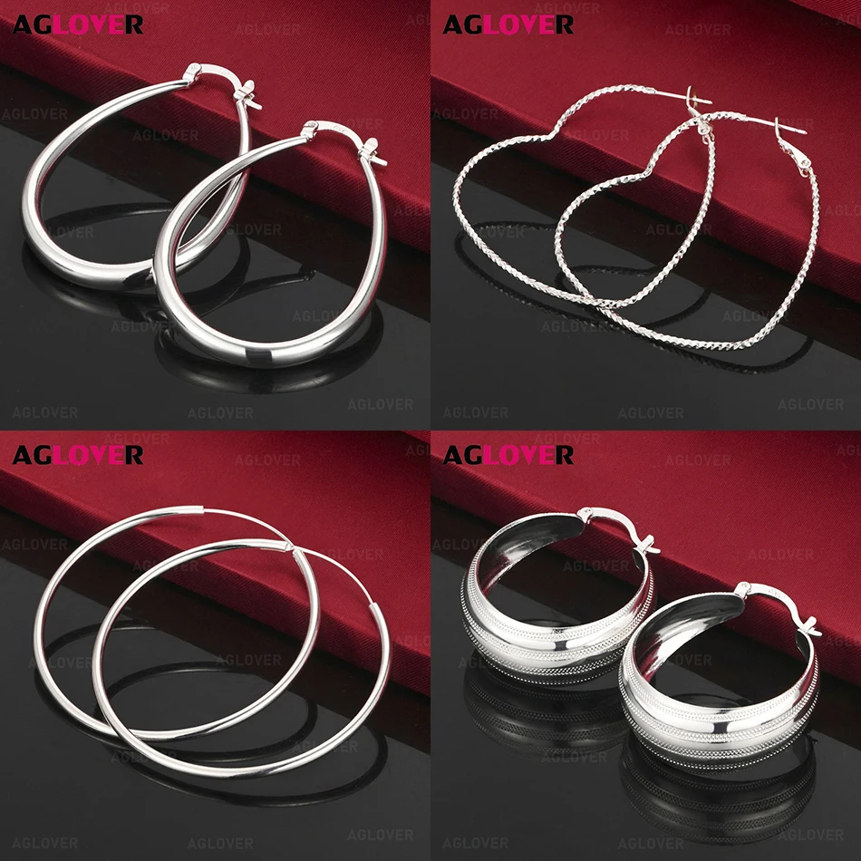 

AGLOVER 925 Sterling Silver Heart-Shaped Earrings, European And American Design, Simple Gift Jewelry
