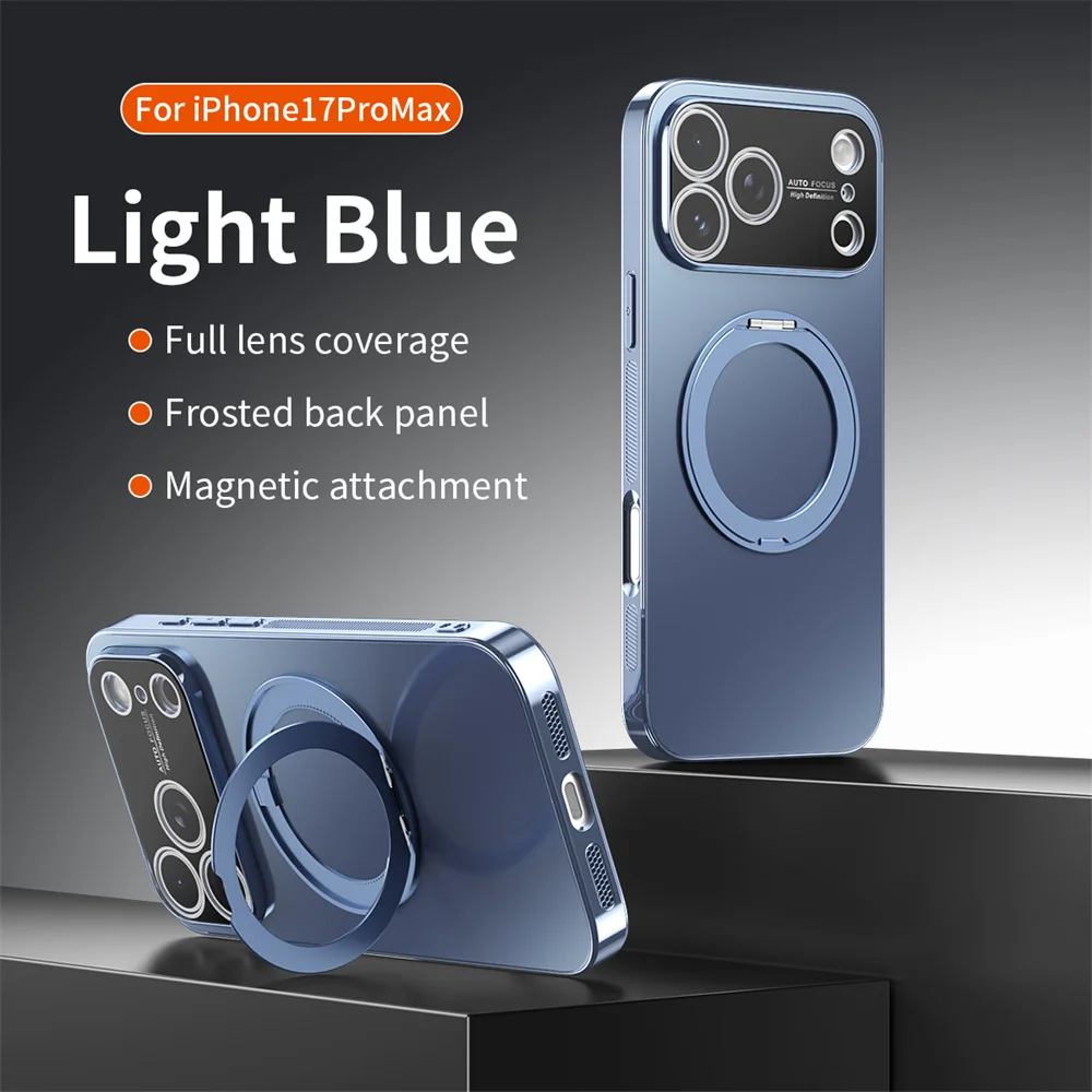 Magnetischer Ring, drehbarer, zusammenklappbarer Ständer, Handyhülle für iPhone 18 Pro Max, 17, 16, 15, 14, 13, mit Objektivschutz, einfarbige Hülle. – Detail 18