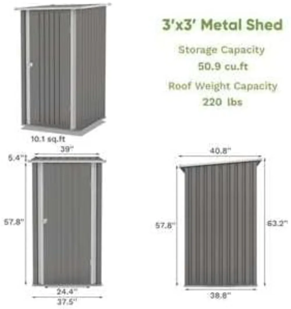 3x3 FT Metal Storage Shed, Small Outdoor Shed with Lockable Door and Sloping Roof, for Backyard Garden Patio, Grey