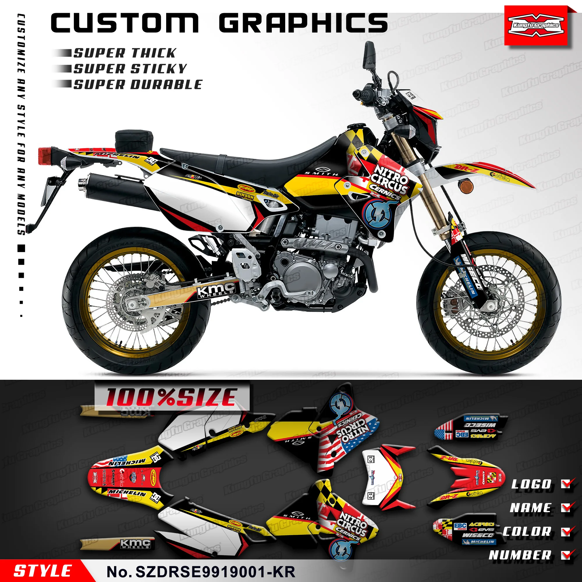 

KUNGFU GRAPHICS Adhesive Sticker Motorcycle Decals for Suzuki DRZ400 SM DRZ400SM, SZDRSE9919001-KR