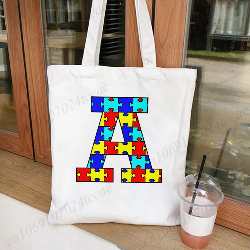 Autism Puzzles 26 Alphabet Print Messenger Bag Hanging Neck Coin Purse Vertical Handbag Fashion Small Crossbody Beach Tote Bag