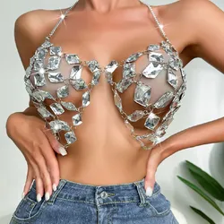 Shiny Crystal Bralette Chest Bra Chain Bikini Body Accessories Festival Sexy Hollow out Rhinestone Top Lingerie Jewelry Women