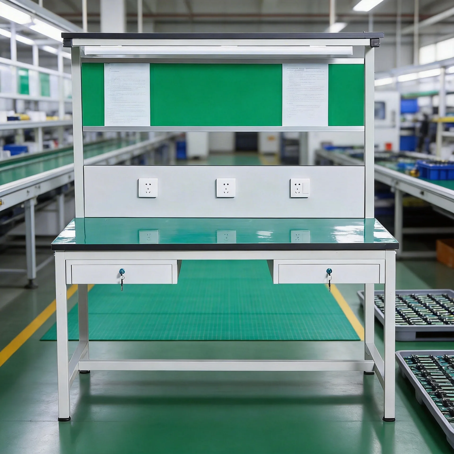 Anti-static workbench Assembly line Operator with light stand Drawer Electronics factory table