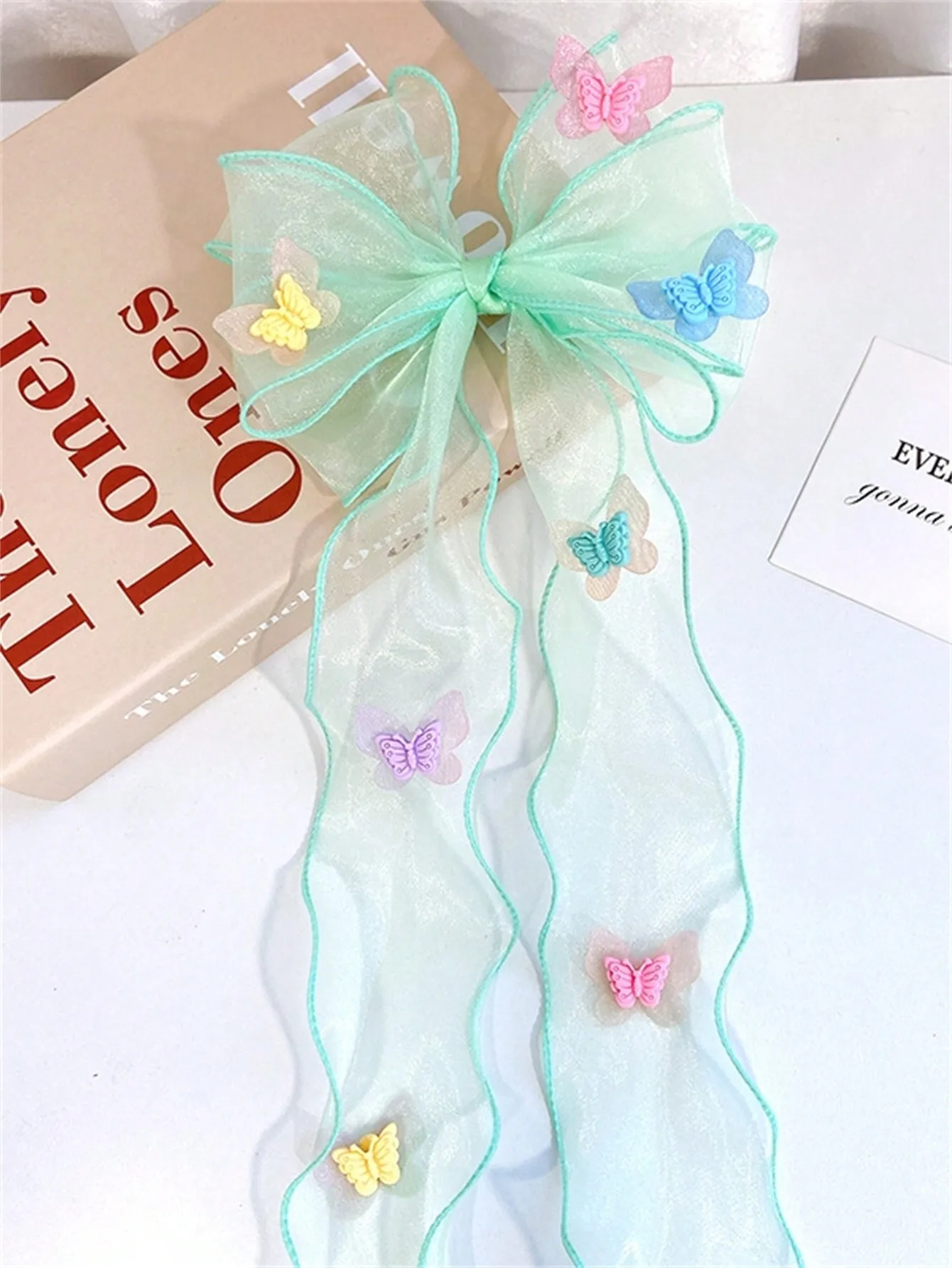 1 summer new fresh and cute super fairy net gauze butterfly streamer Hair hair with bow braid top clip clip hair accessories