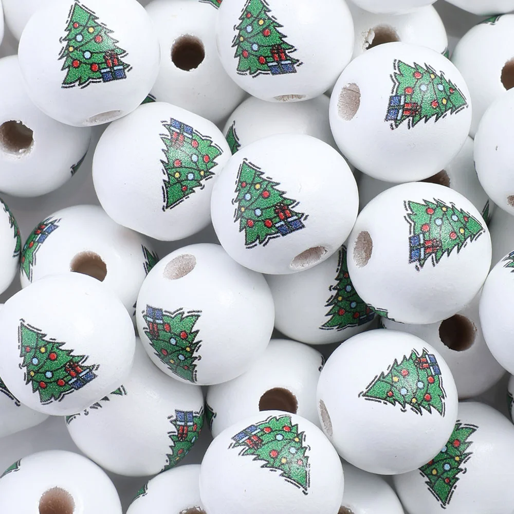 Assorted Printed Christmas Wooden Beads