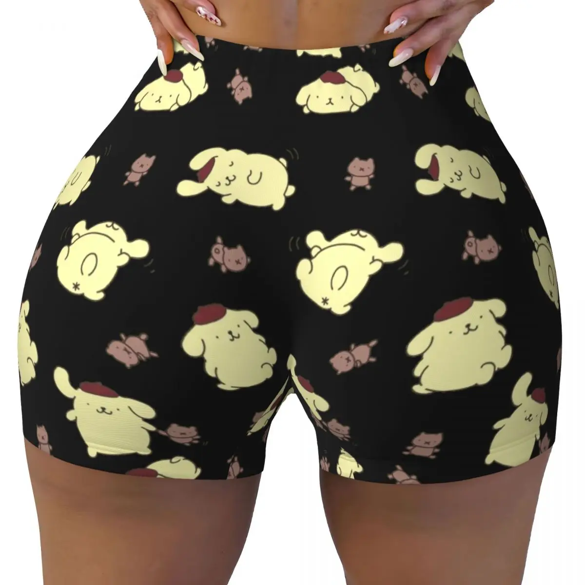 Custom Pompom Purin Gym Volleyball Biker Shorts Women's Workout Yoga Shorts