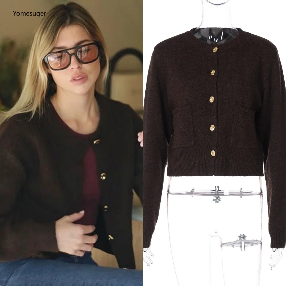 

Yomesugar Winter Basic Round Neck Cardigan Women's Long Sleeve Button Front Knitwear Casual Outerwear Office Wear Streetwear