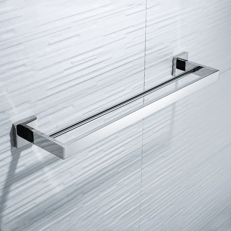 Imagem -03 - Wall Mounted Duplo Toalha Barras Banheiro Chrome Toalha de Banho Prateleiras Duplo Toalha Bar Hardware Banho 60cm Aço Inoxidável
