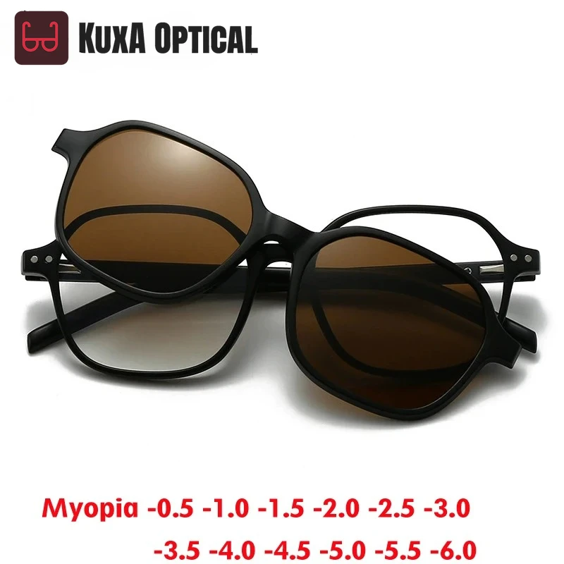 

KUXA 6 In 1 Polarized Myopia Sunglasses Men Women Magnetic Clip Glasses TR90 Optical Prescription Eyeglass Frames -0.5 to -6.0