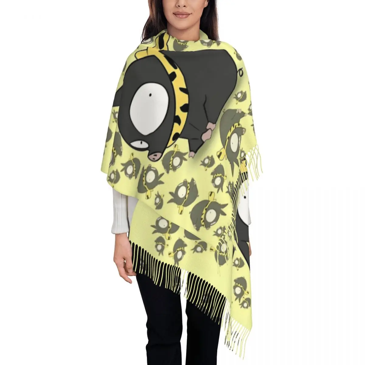 Bufanda con borlas para mujer Manga Ranma 1/2, chal y abrigo cálidos de invierno grande, regalos de comedia marcial de aventura, bufandas Pashmina
