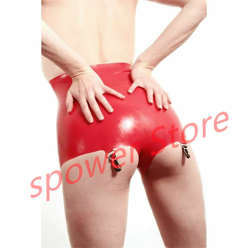 Women Latex Garter Red with Stocking Clip Panties Shorts Rubber Underwear