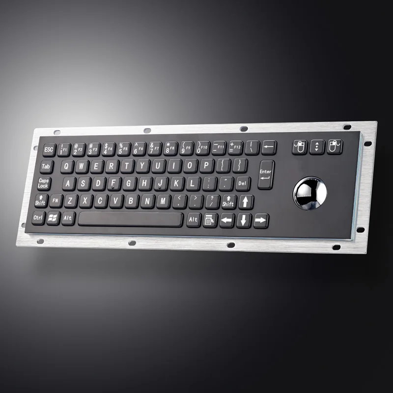 IP65 Black Stainless Steel Rugged Panel Mount Kiosk Industrial Metal Keyboard With Roller Ball For Maritime Equipment