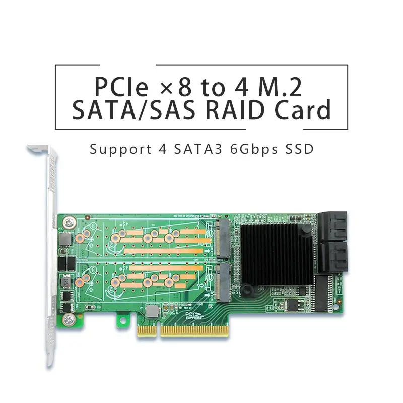 

PCIe x8 to 4 M.2 SATA3 SSD and 4 SAS/SATA HardDisk RAID adapter RAID0 RAID1 support UEFI --- 2008-4M4S