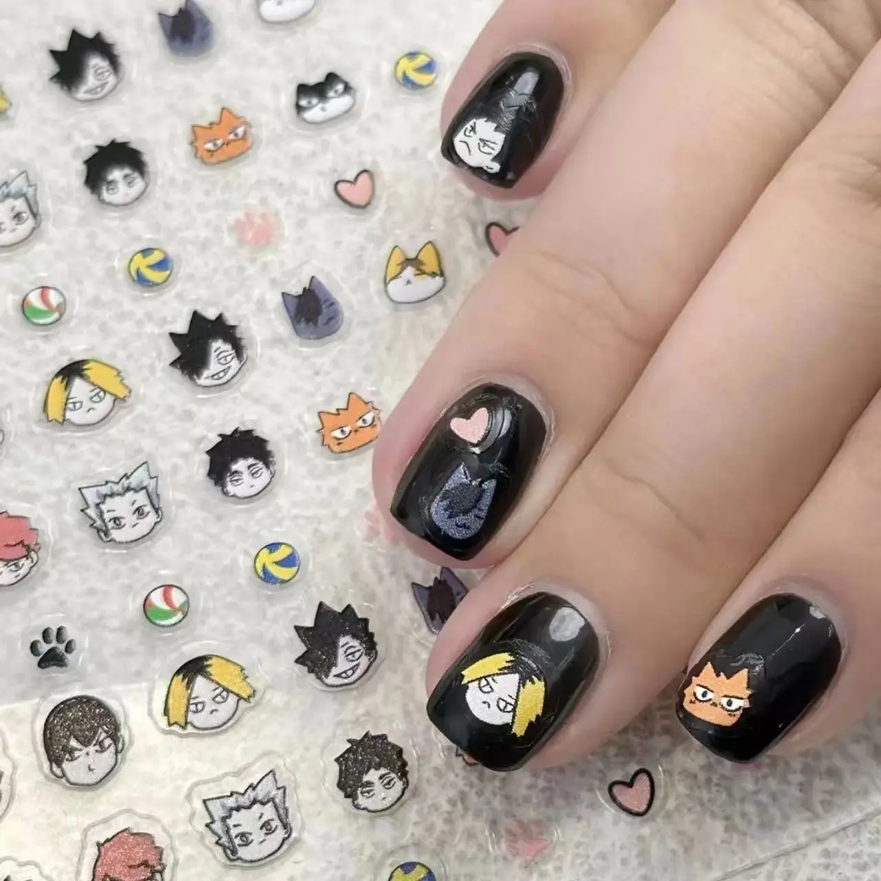 Haikyuu Nail Sticker Creativity Kawaii Student Decorate Manicure Girl Anime Cartoon Figure Patch Diy Materials Festival Gift