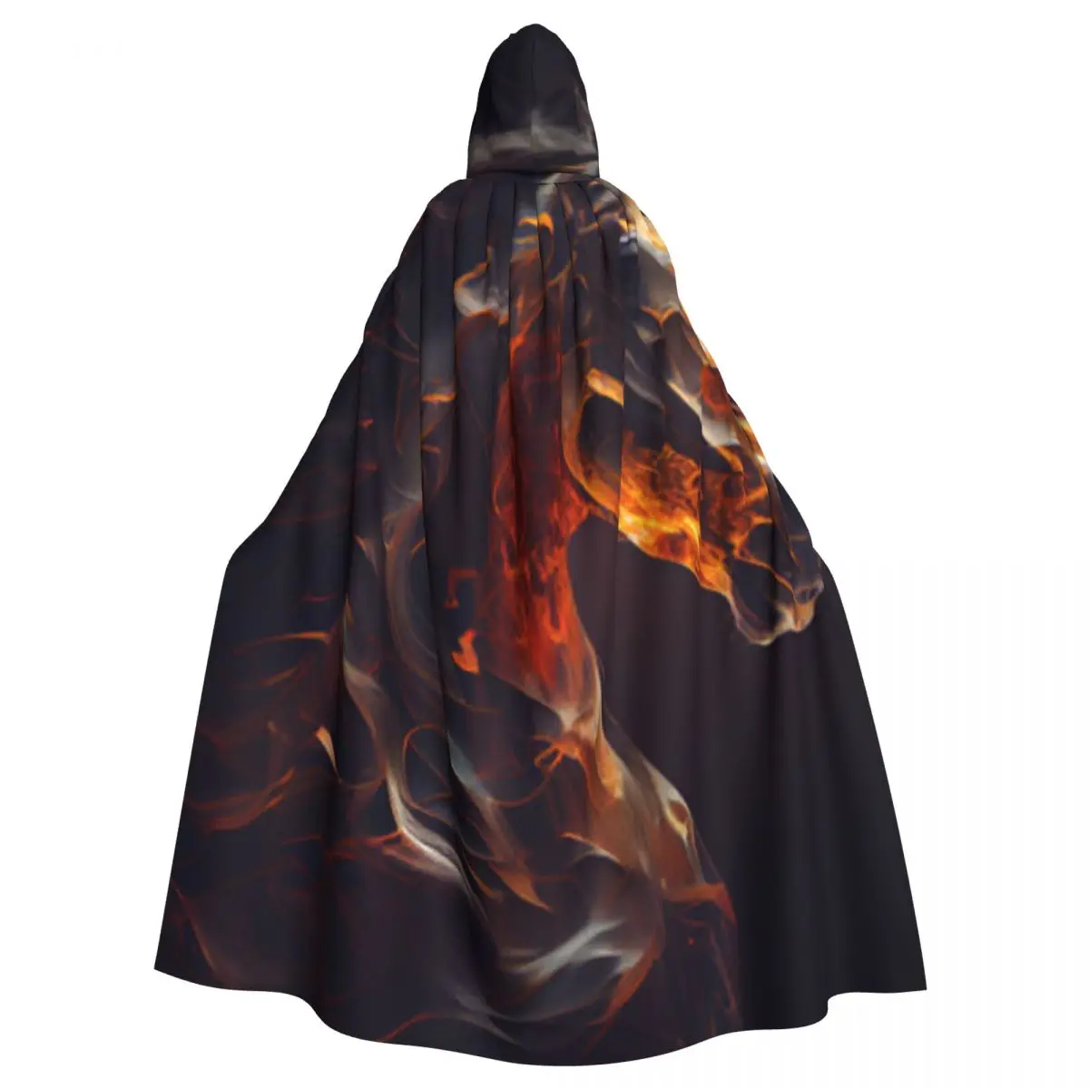 

Adult Halloween Horse Head In Fire Cloak Cape Hooded Medieval Costume Full Length Dress Coat