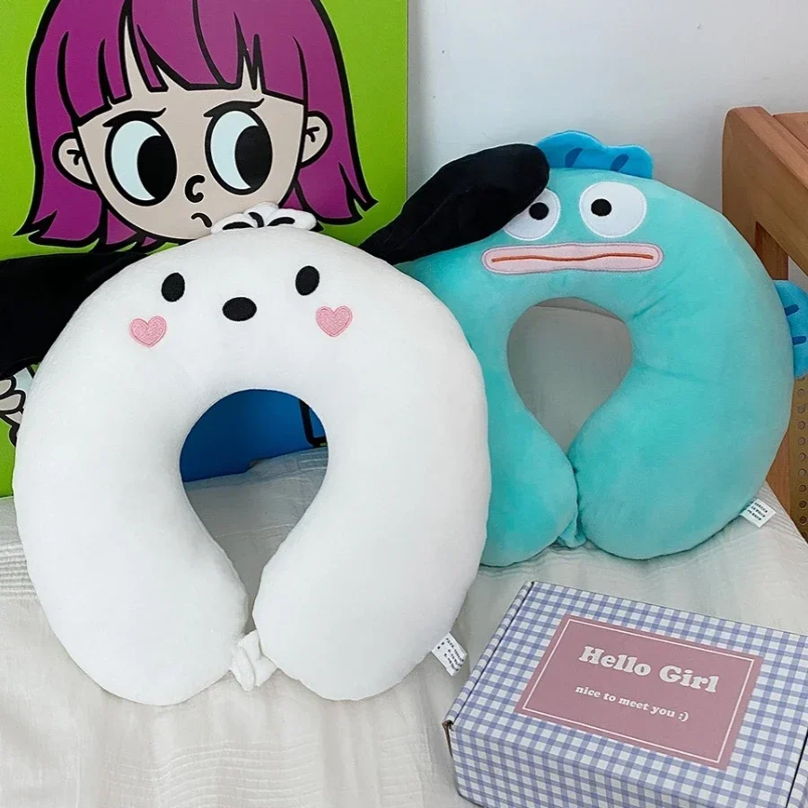 Cinnamoroll Pochacco Hangyodon Kawaii U-shaped Pillow Plush Neck Cushion Office Students Sleeping Portable Travel Pillows