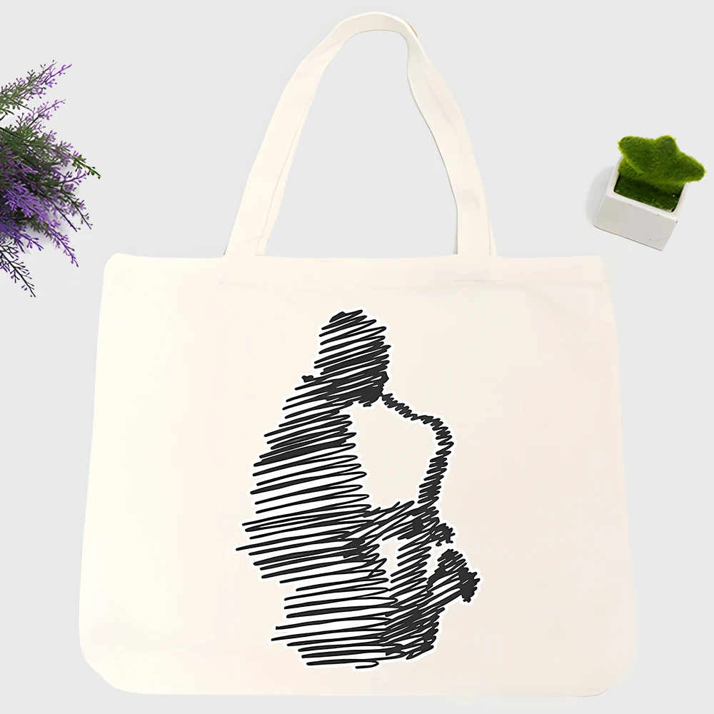 Men's abstract line art canvas tote bag, artistic street-style accessory for daily shopping and casual outings