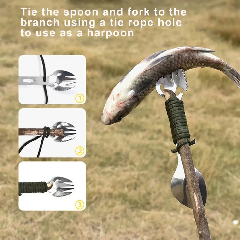 Camping Fork Outdoor Fork Versatile Outdoor Camping Tool with Fork Spoon Bottle Opener Lightweight Multifunctional for Survival