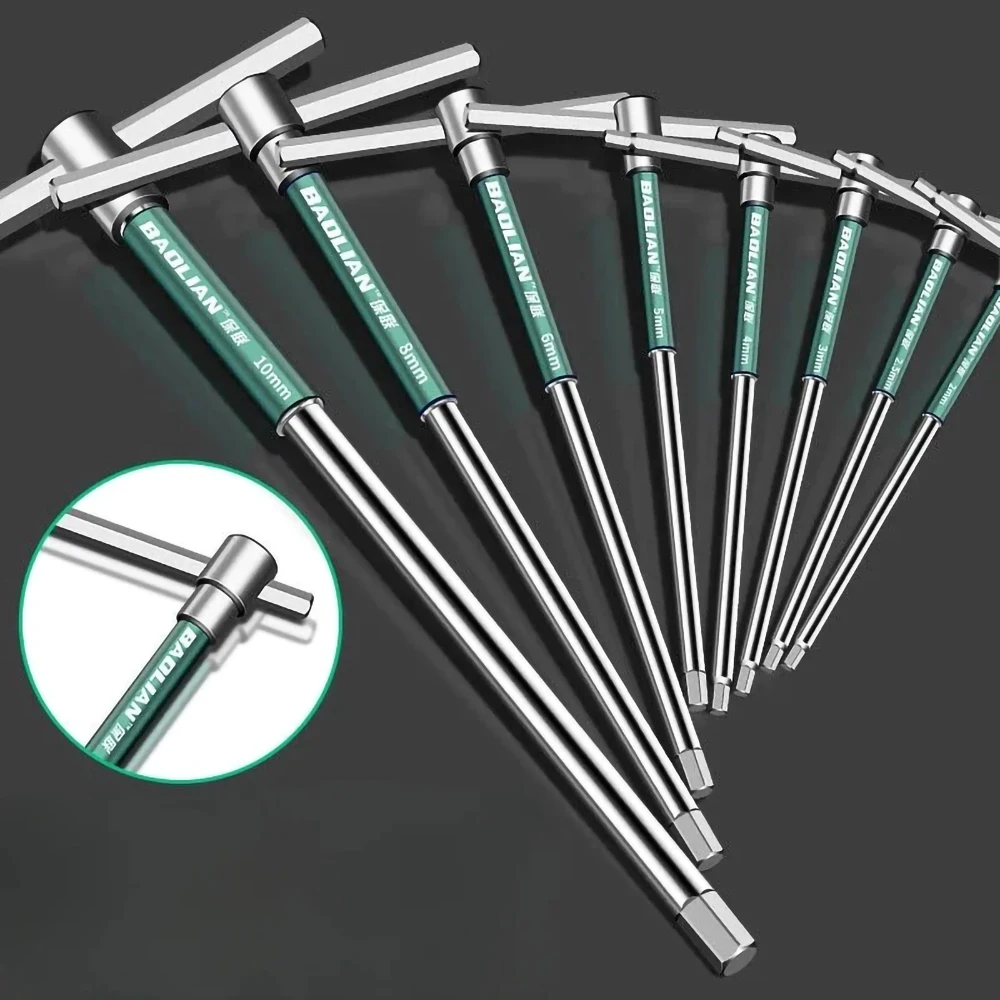 T-Type Adjustable Torx ScrewdriverAllen Hex Torque Wrench Chrome Hexagonal Spanner Rod T-shaped Hand Tool Extended T-Socket