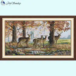 Alce sotto l'albero di quercia Modelli animali Kit punto croce Aida 14ct 16ct 11ct Tessuto bianco Tessuto stampato Set da ricamo per cucire