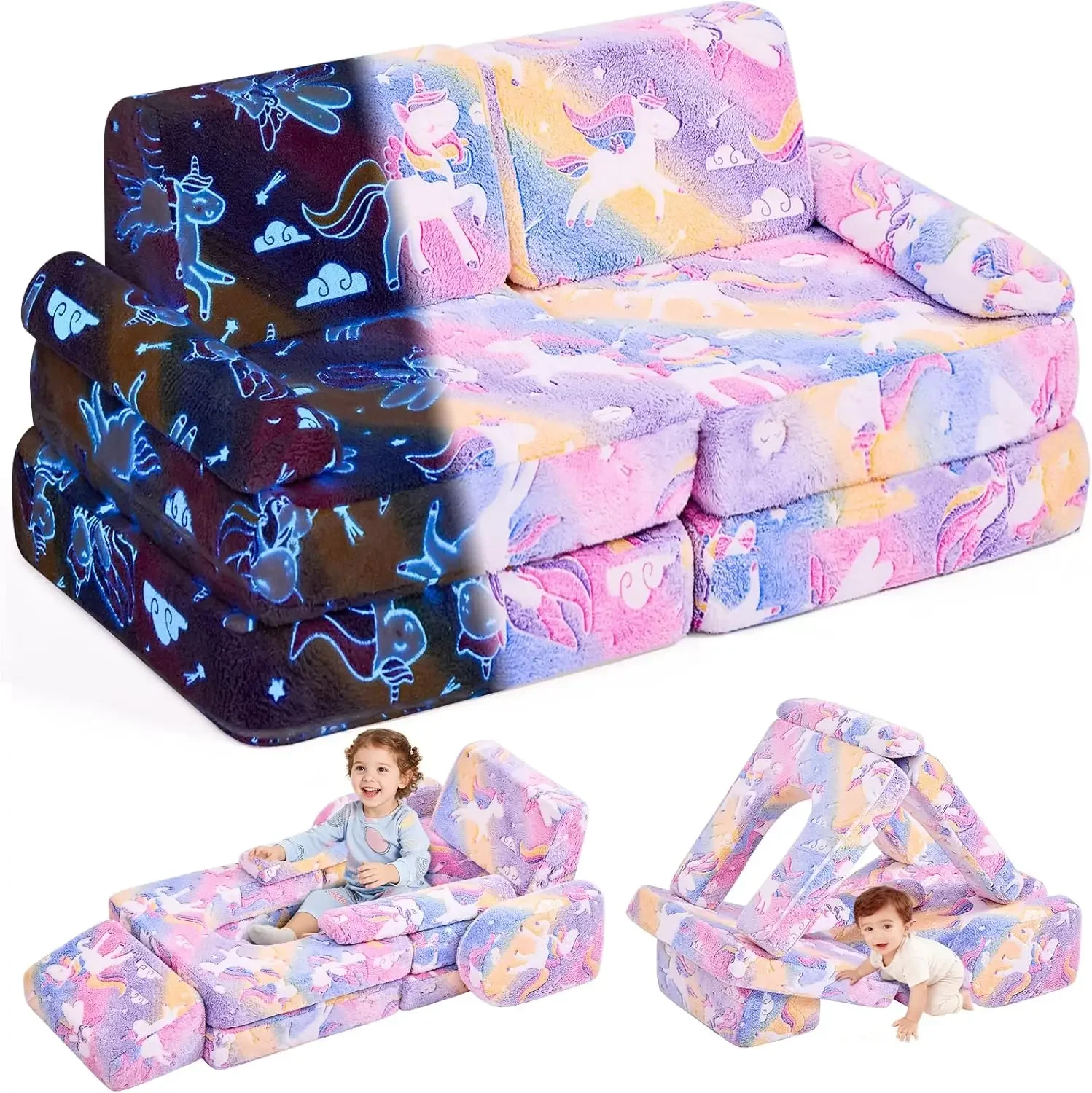 

Modular Kids Play Couch,Toddler Couch Kids Sofa,Child Sectional Sofa,Bedroom and Playroom Furniture for Toddlers,Convertible Foa