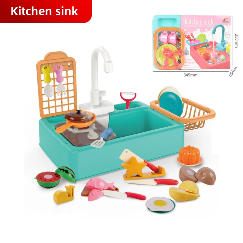 2024 New Kids Simulation Electric Dishwasher Sink Tap Water Toy Simulation Pretend Play Housekeeping Kit Cosplay Boys Girls Toys