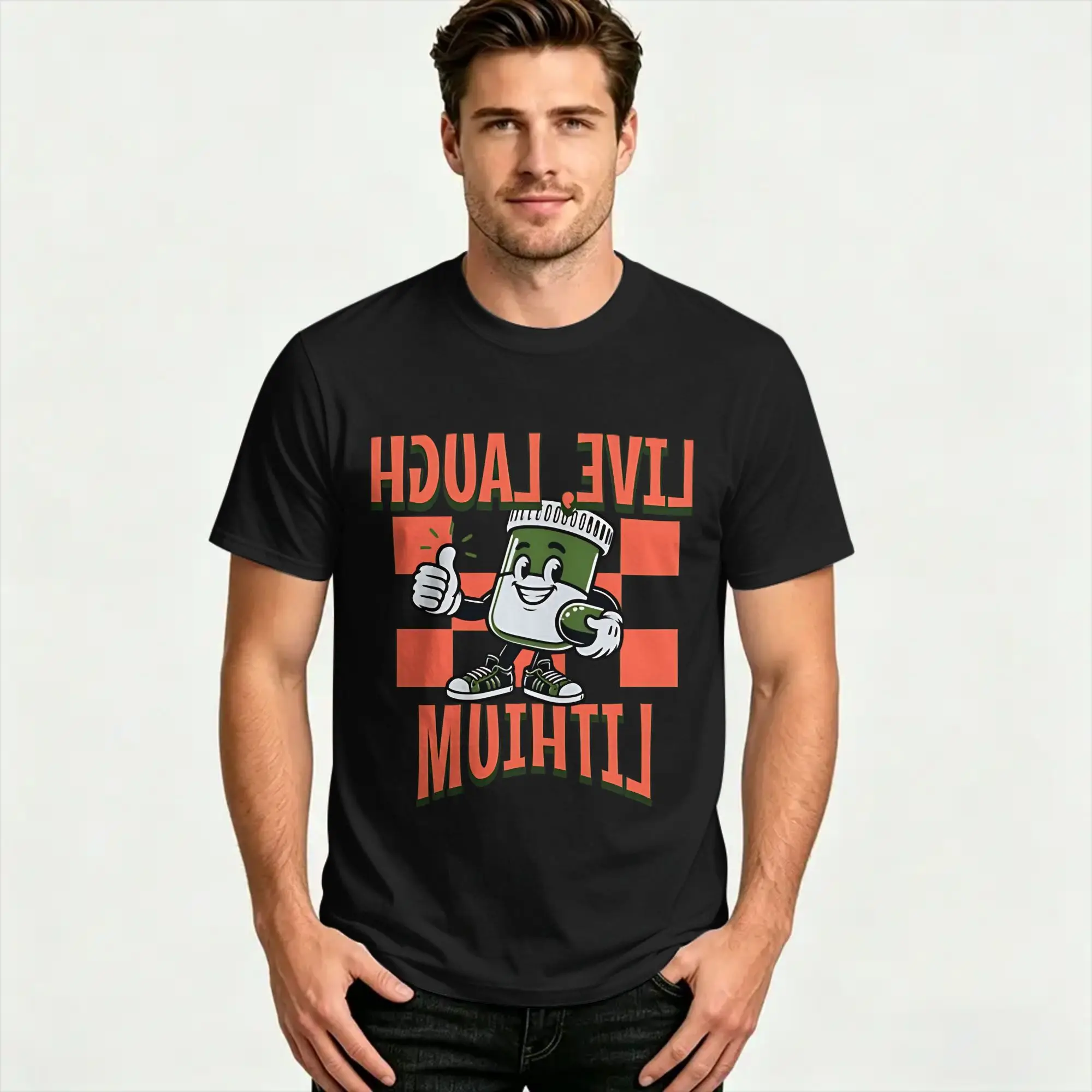 Men live laugh lithium  T Shirts  100% Cotton Tees Summer Vintage Short Sleeves T Shirt Crew Neck Trending Print Tee Shirt