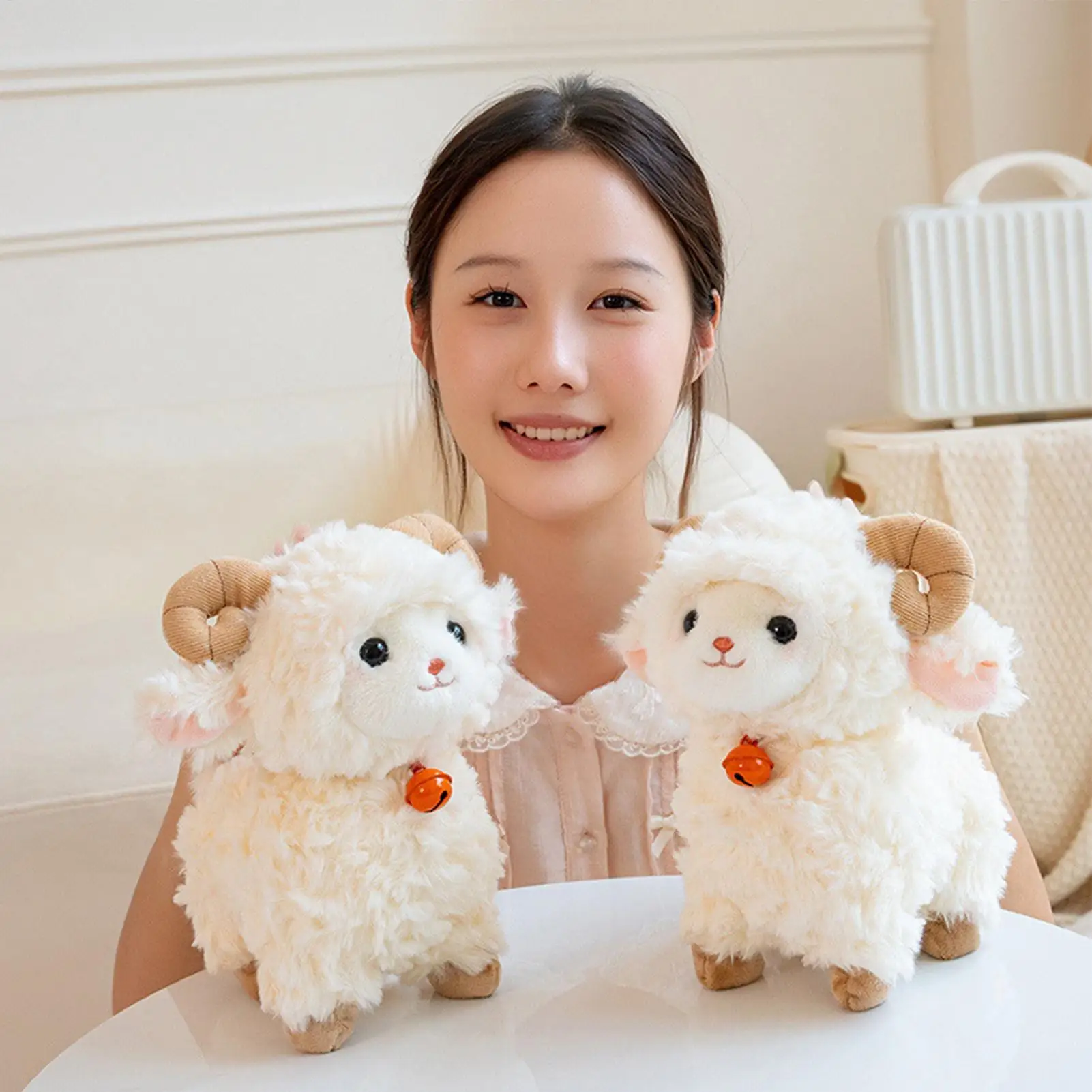 Stuffed Lamb Plush 8.7 Inches Plush Sheep Toys Decoration With Bell Stuffed Lamb For Home Living Room Sofa Bed Holiday Birthday