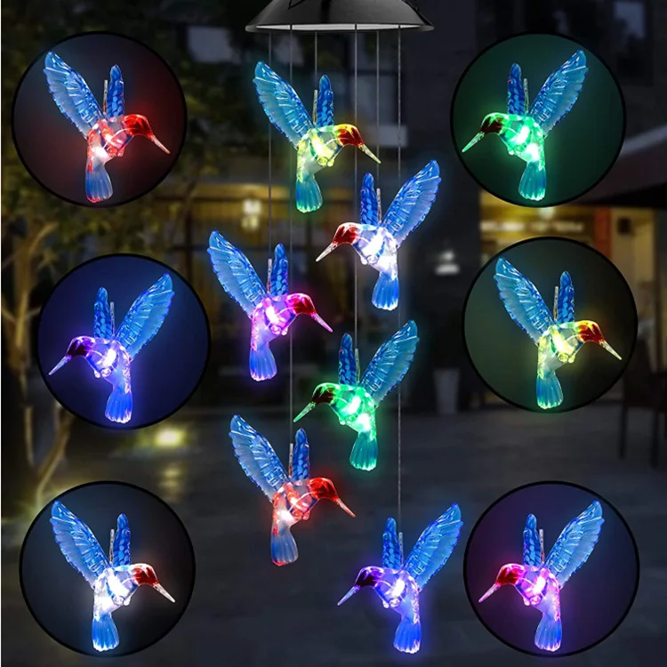 New LED Solar Wind Chime Light Colorful Gradient Hummingbird Butterfly Ball Courtyard Christmas Gift Outdoor Decoration
