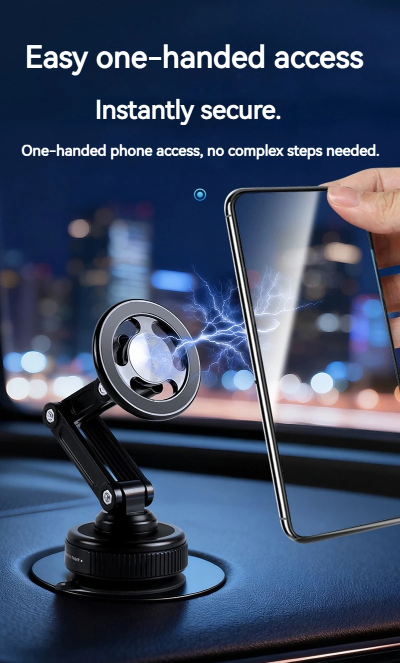 Universeller magnetischer Autotelefonhalter mit Vakuumsaugnapf, faltbar, 360° ° Drehhalterung, ideal für Schlafzimmer, Badezimmer, Glas-Armaturenbrett – Detail 9