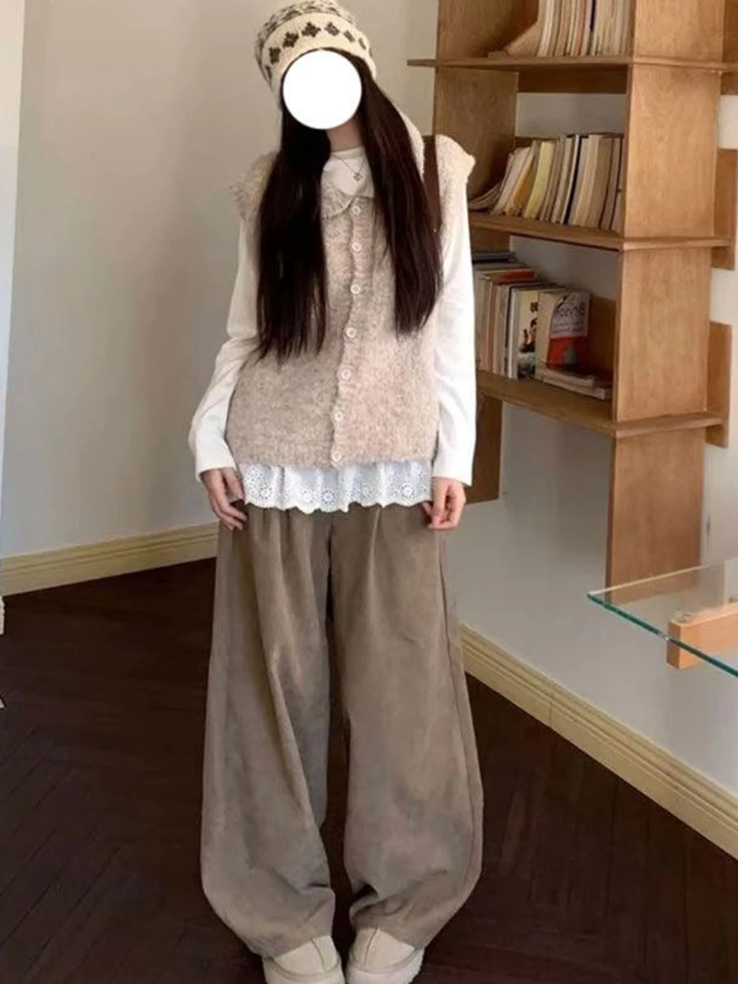 Retro Loose Wide Leg Casual Pants Women's Fashionable Floor-Length Pants Mountain Pattern Pleated Loose Comfortable Trousers