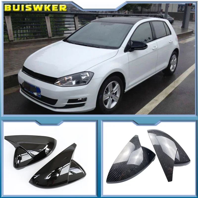 2 pieces for VW Golf 7 MK7 7.5 GTD R GTI Touran L E-GOLF Side Wing Mirror Cover Caps Bright Black RearView Mirror Case Cover